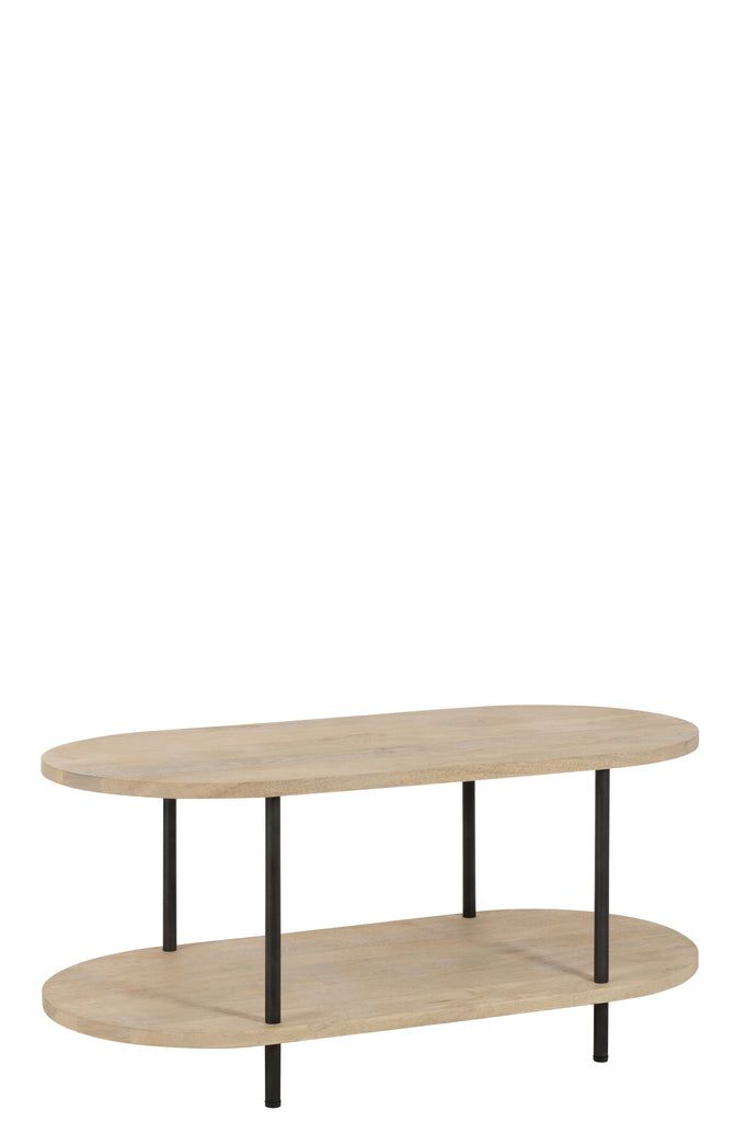 Coffee Table Oval Eli 2Shelves Mango Wood/Iron Natural/Grey - vivahabitat.com