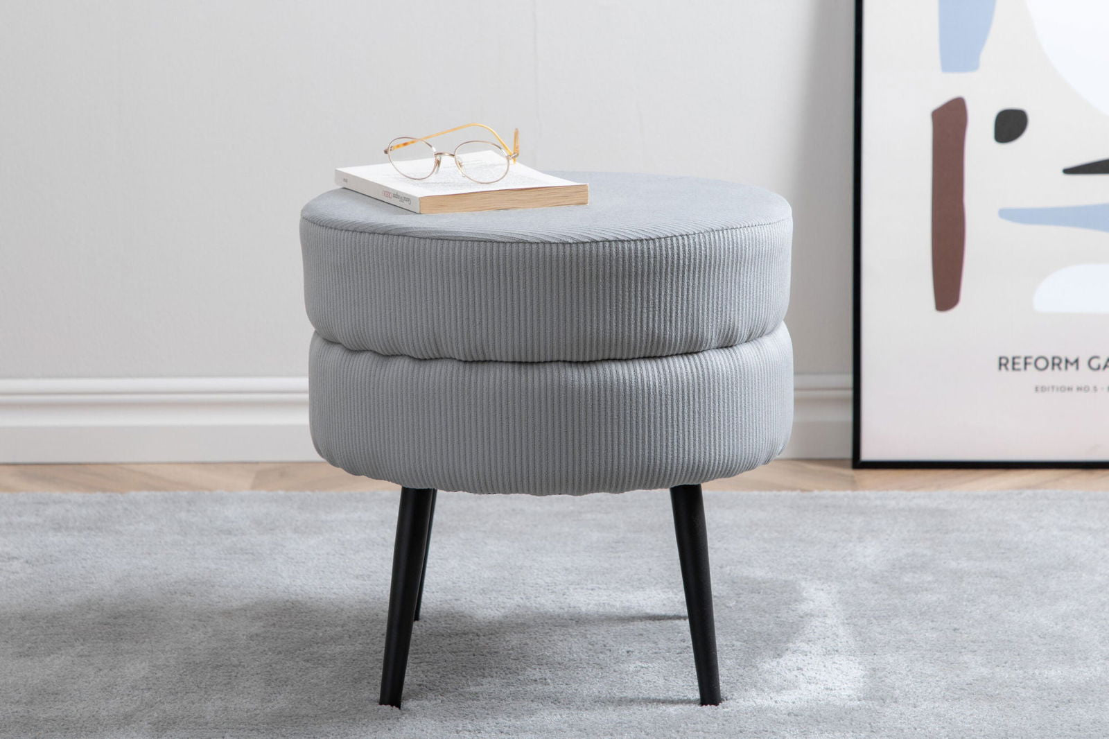 Venture Home Pot Pouf - Black / Grey Corduroy - vivahabitat.com