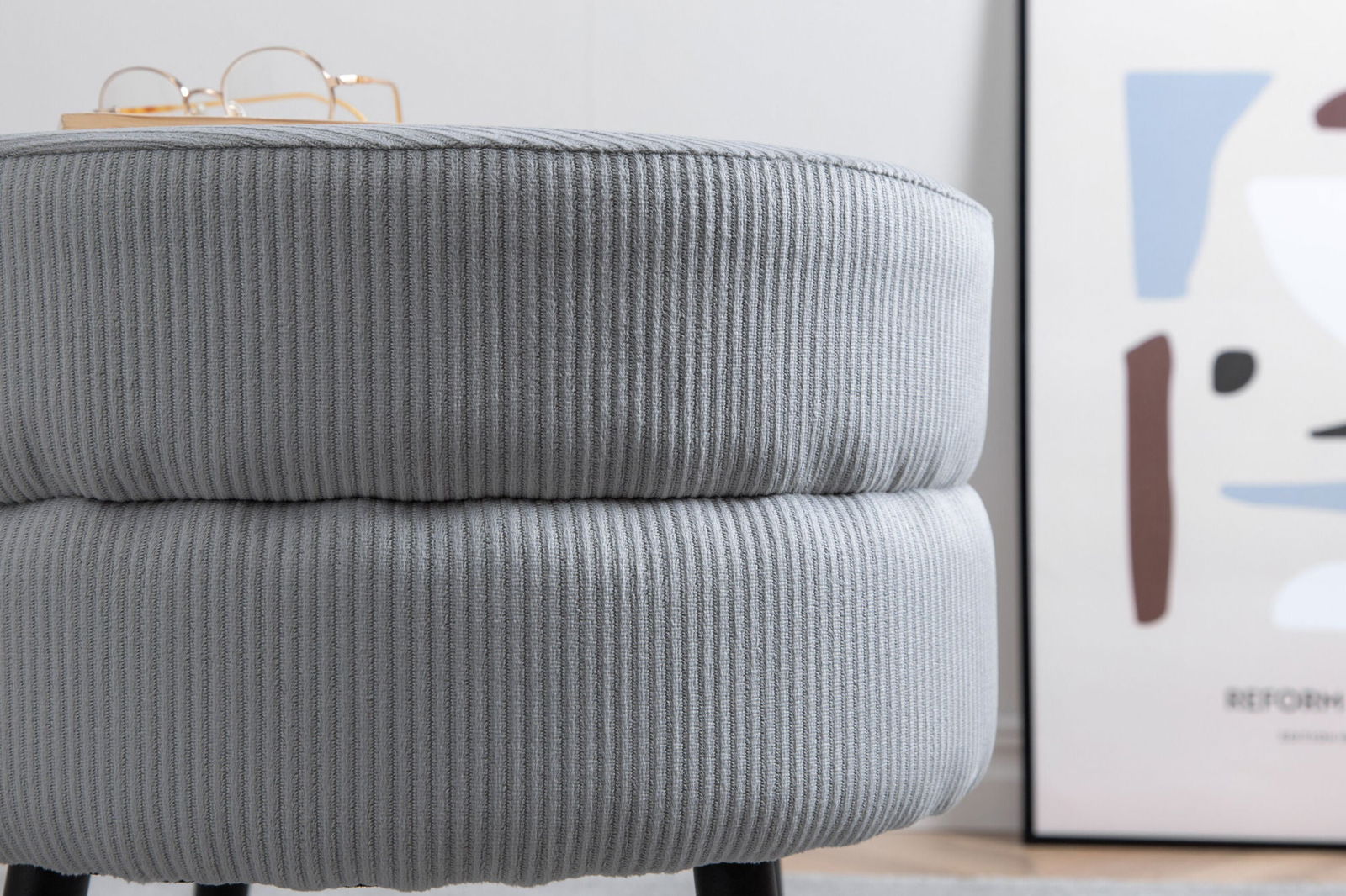 Venture Home Pot Pouf - Black / Grey Corduroy - vivahabitat.com