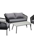 Venture Home Lindos Sofa Set - Black Alu / Black Rope / Grey Cushions - vivahabitat.com