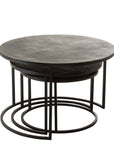 Set 3 Side Tables Round Oxidize Aluminium/Iron Antique Black - vivahabitat.com