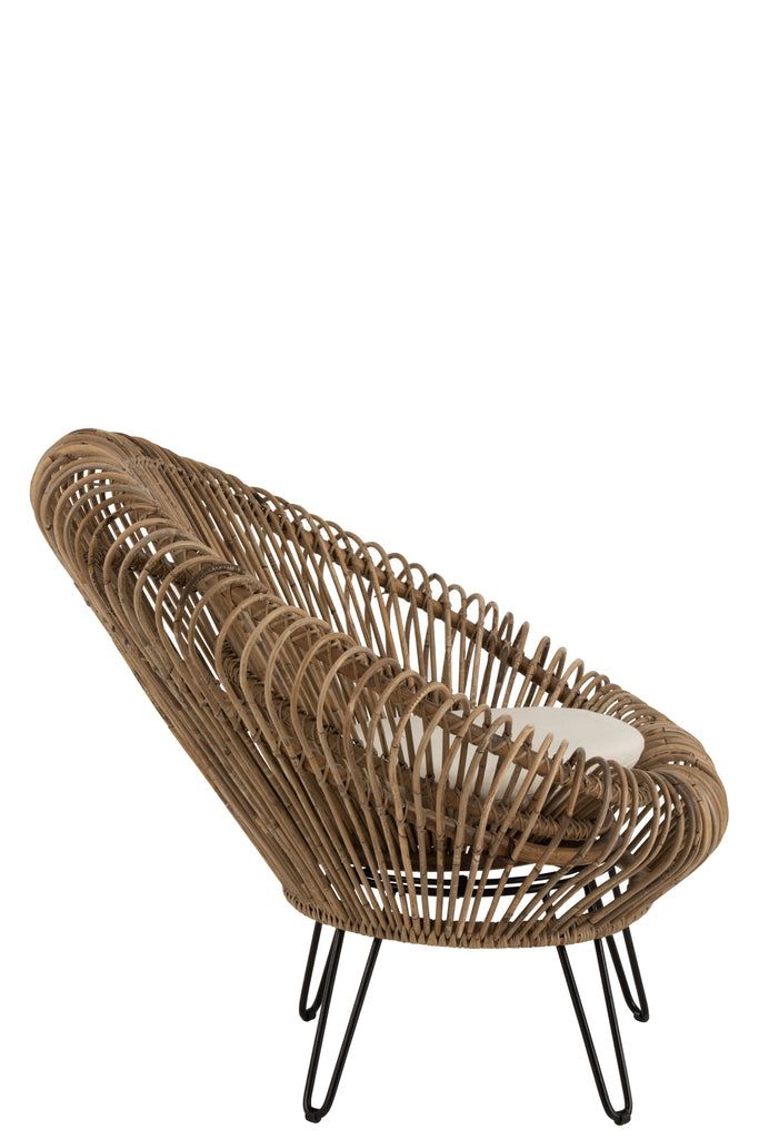 Chair Lounge Vivi With Cushion Rattan/Iron Natural - vivahabitat.com