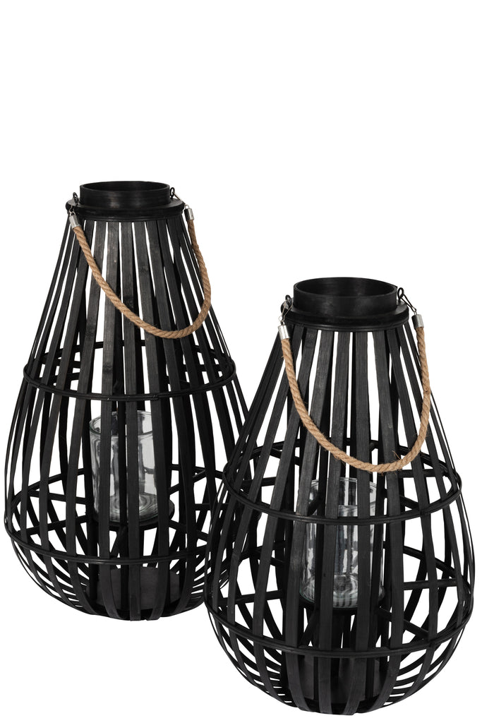 Lantern Droplet Form Bamboo Black Small - vivahabitat.com