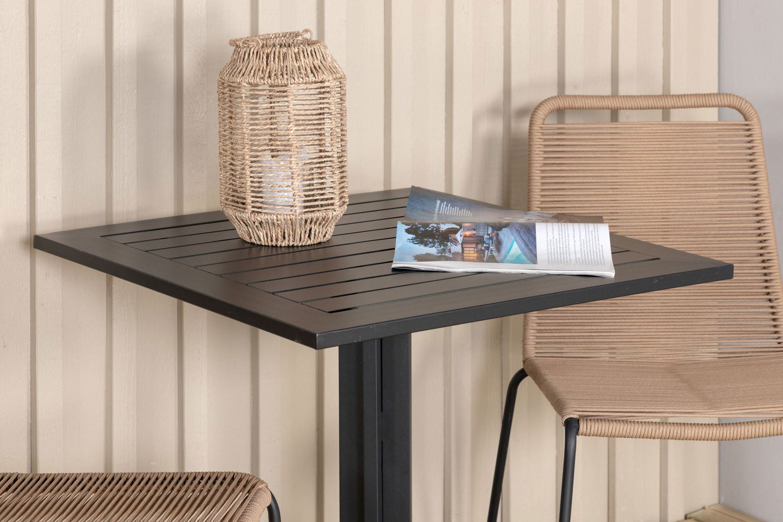 Venture Home Way café table 70*70+Lindos Stacking Chair - Black Alu / Latte Rope_2 - vivahabitat.com