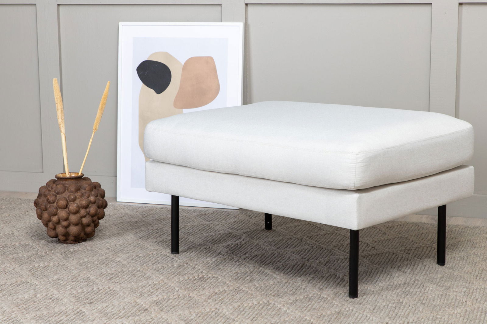 Venture Home Zoom Ottoman - Black / Light Beige Fabric - vivahabitat.com