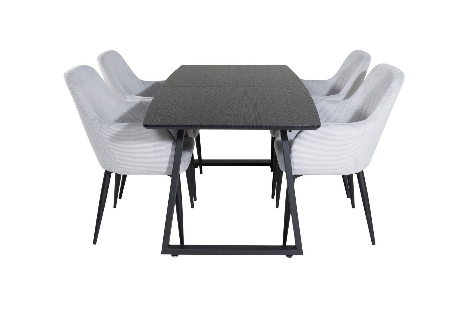 Venture Home Inca Extentiontable - Black top / black Legs +Comfort Dining Chair - Black Legs / Light Grey Corduroy _4 - vivahabitat.com