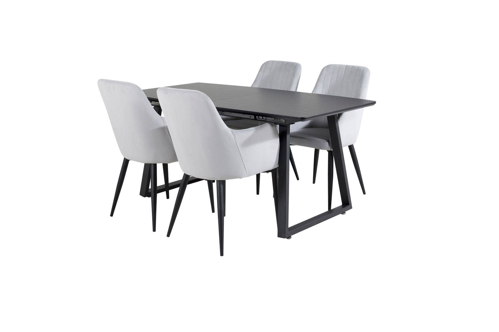 Venture Home Inca Extentiontable - Black top / black Legs +Comfort Dining Chair - Black Legs / Light Grey Corduroy _4 - vivahabitat.com