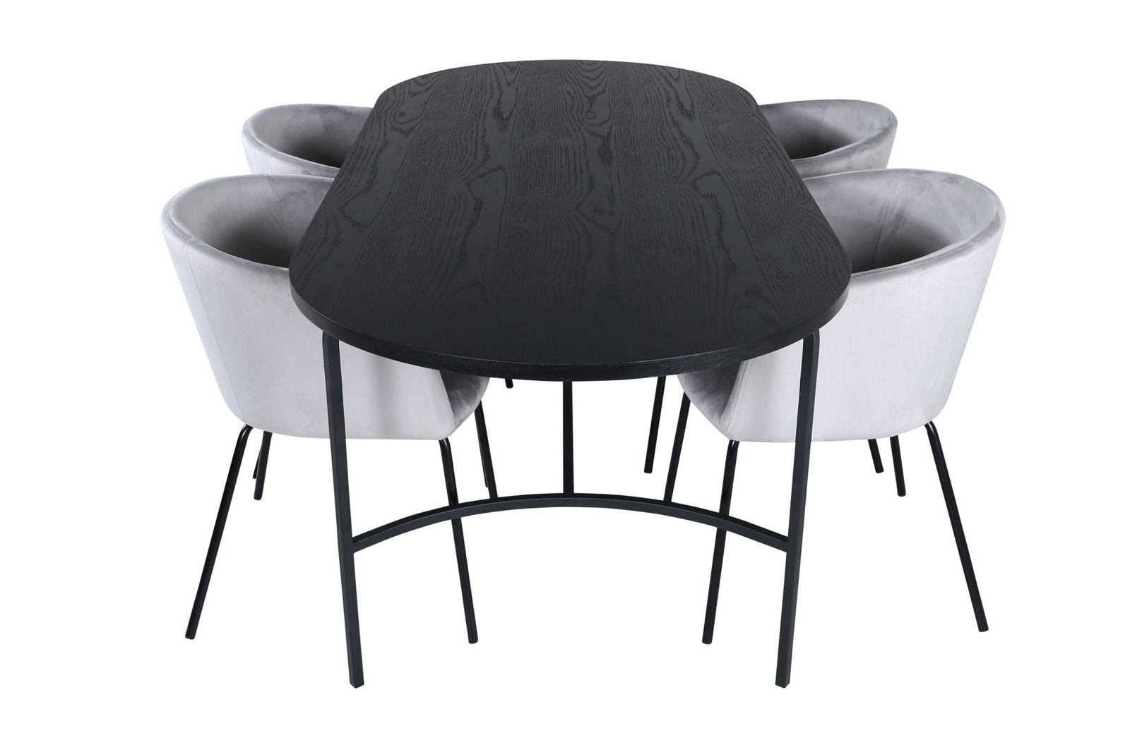 Venture Home Skate Oval Dining Table - Black / Black Veneer+Berit Chair - Black / Light Grey Velvet_4 - vivahabitat.com