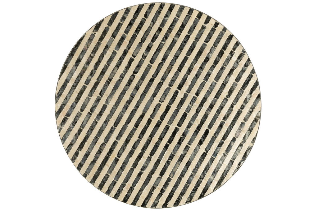 Tray Round Striped Shells/Mdf Black And White - vivahabitat.com