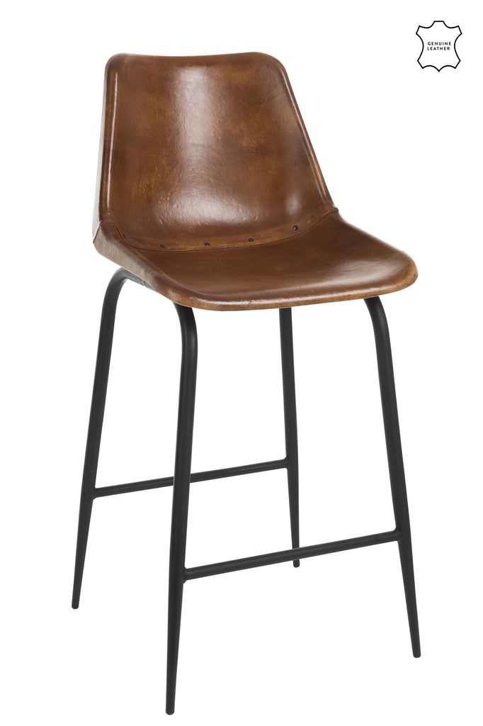 Bar Stool Leather/Metal Brown - vivahabitat.com