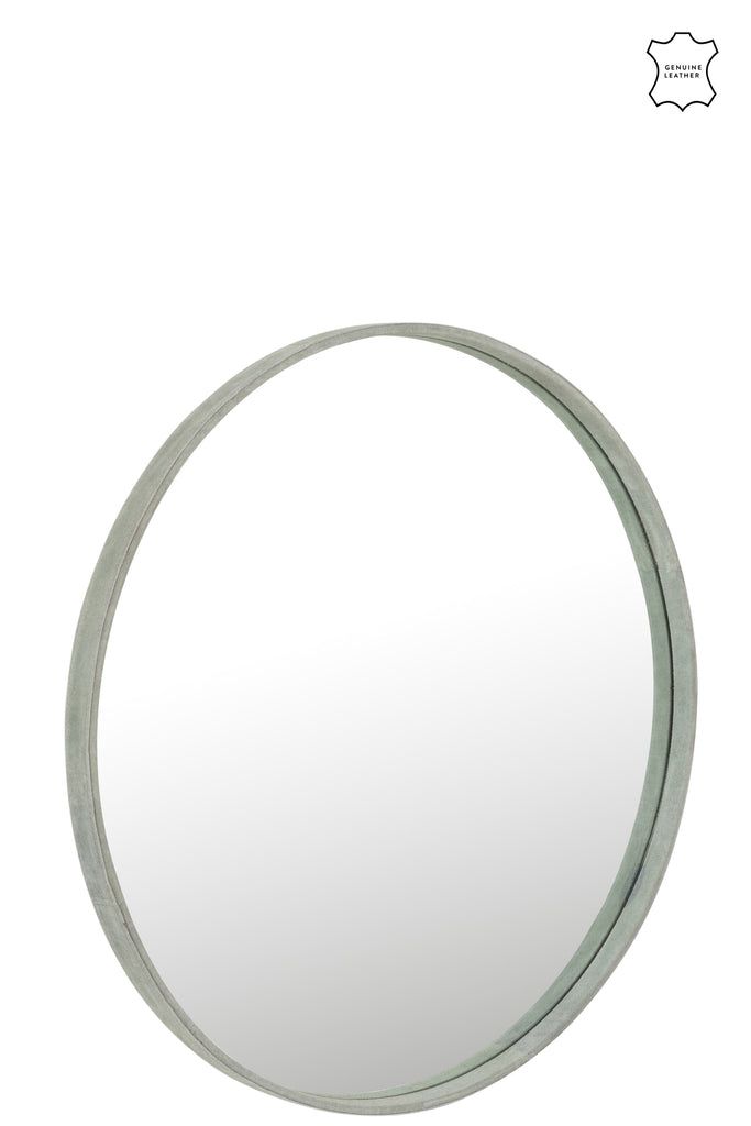 Mirror Round Leather Green Large - vivahabitat.com