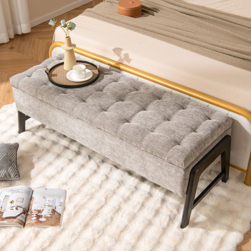 Modern Chenille Storage Bench with Solid Rubber Wood Legs - USA shipping only - vivahabitat.com