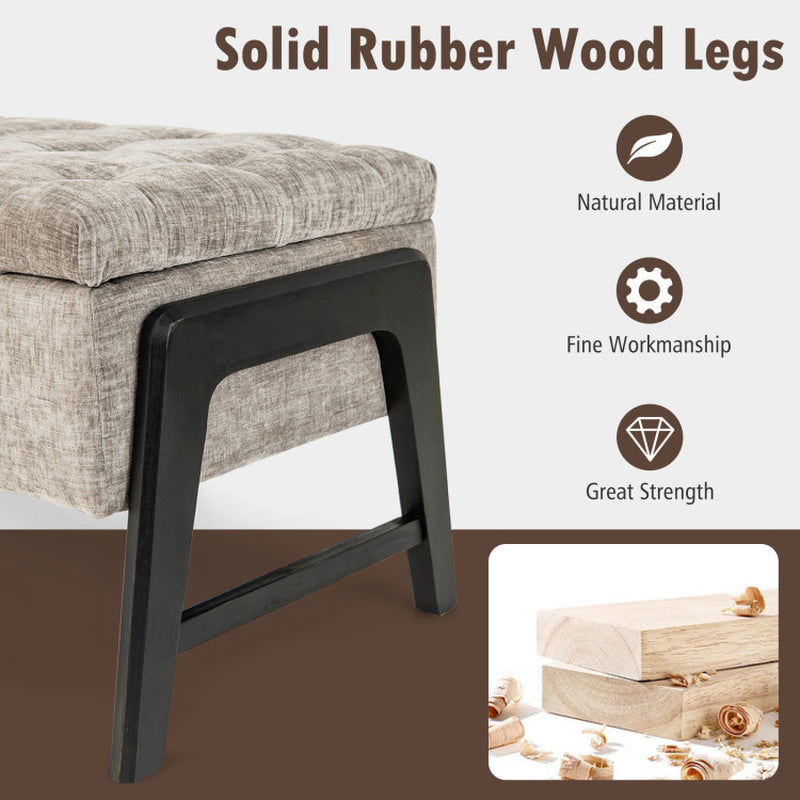 Modern Chenille Storage Bench with Solid Rubber Wood Legs - USA shipping only - vivahabitat.com