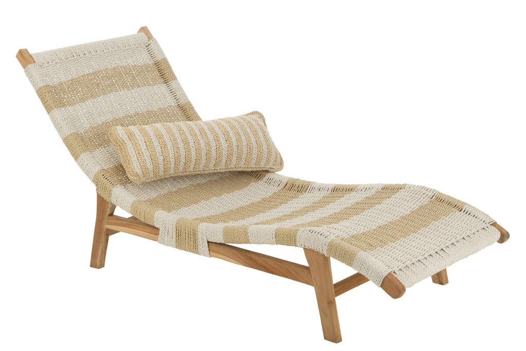 Lounger+Cushion Stripes Woven Plastic/Teak White/Natural - vivahabitat.com