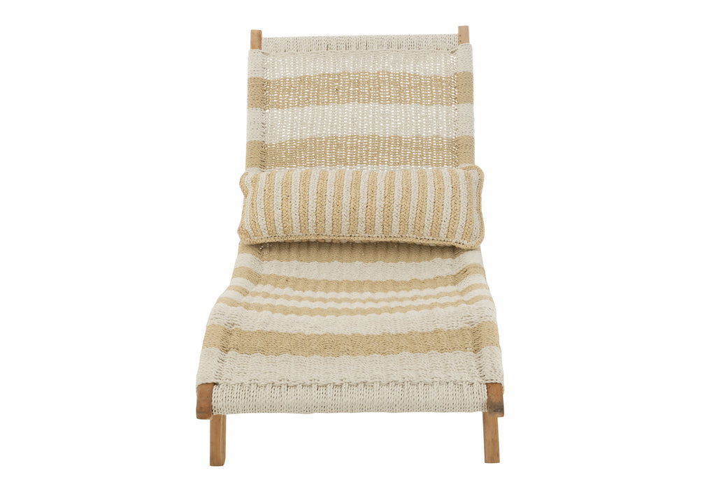 Lounger+Cushion Stripes Woven Plastic/Teak White/Natural - vivahabitat.com