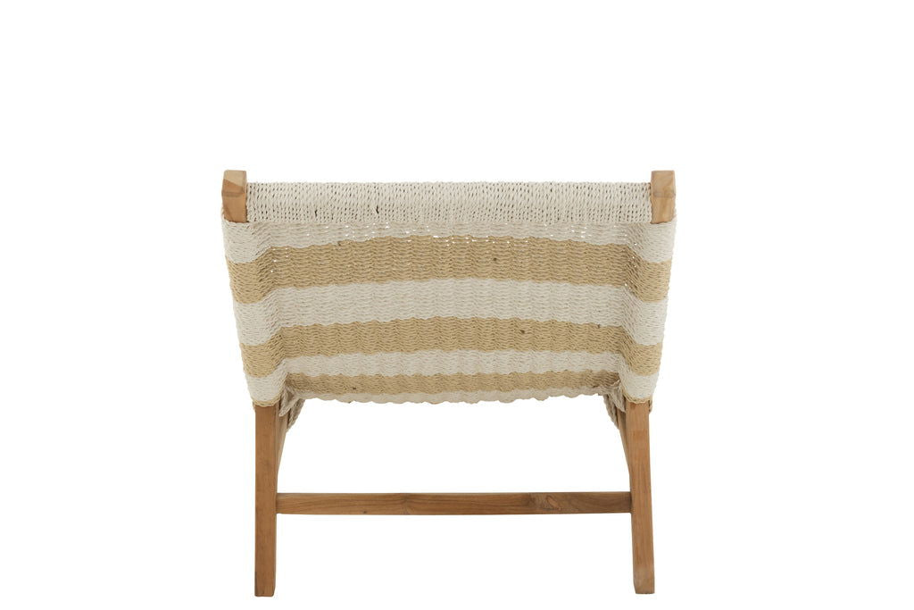 Lounger+Cushion Stripes Woven Plastic/Teak White/Natural - vivahabitat.com