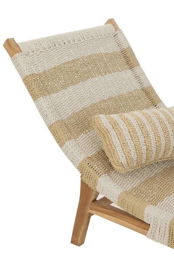 Lounger+Cushion Stripes Woven Plastic/Teak White/Natural - vivahabitat.com