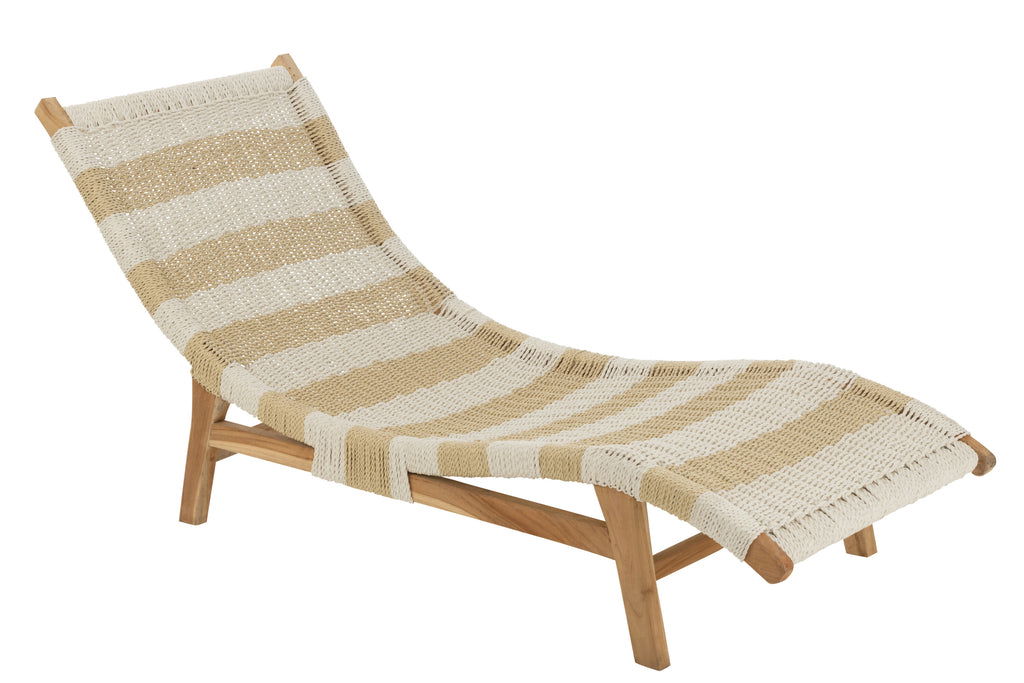 Lounger+Cushion Stripes Woven Plastic/Teak White/Natural - vivahabitat.com