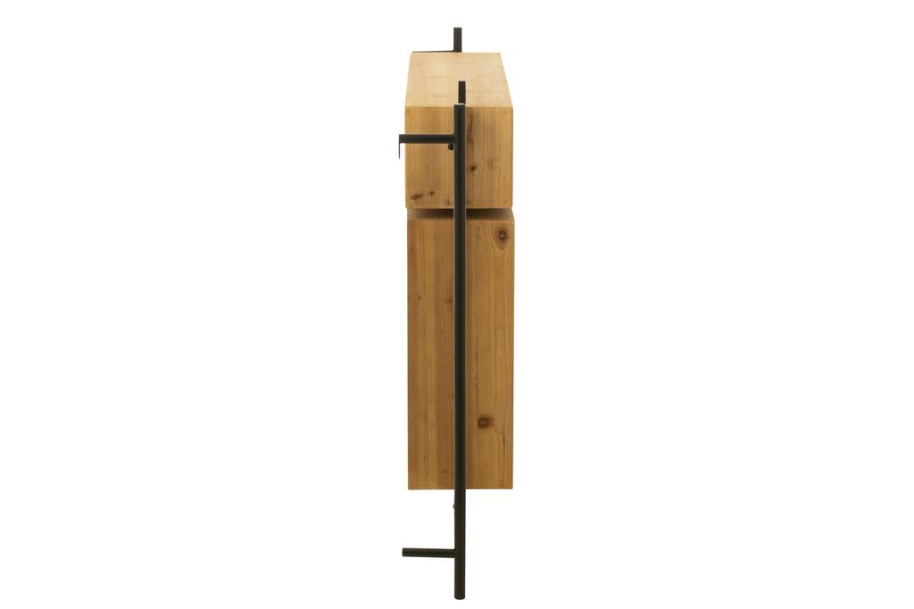 Wall Coat Rack With Mirror Tina Fir Wood/Iron Black/Natural - vivahabitat.com