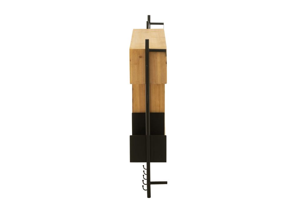 Wall Coat Rack With Mirror Tina Fir Wood/Iron Black/Natural - vivahabitat.com