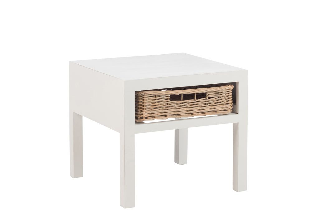 Night Table + 1 Basket Wood White - vivahabitat.com