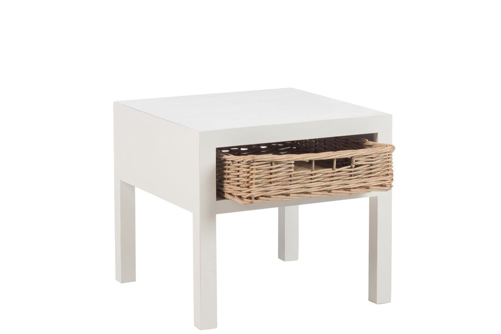 Night Table + 1 Basket Wood White - vivahabitat.com