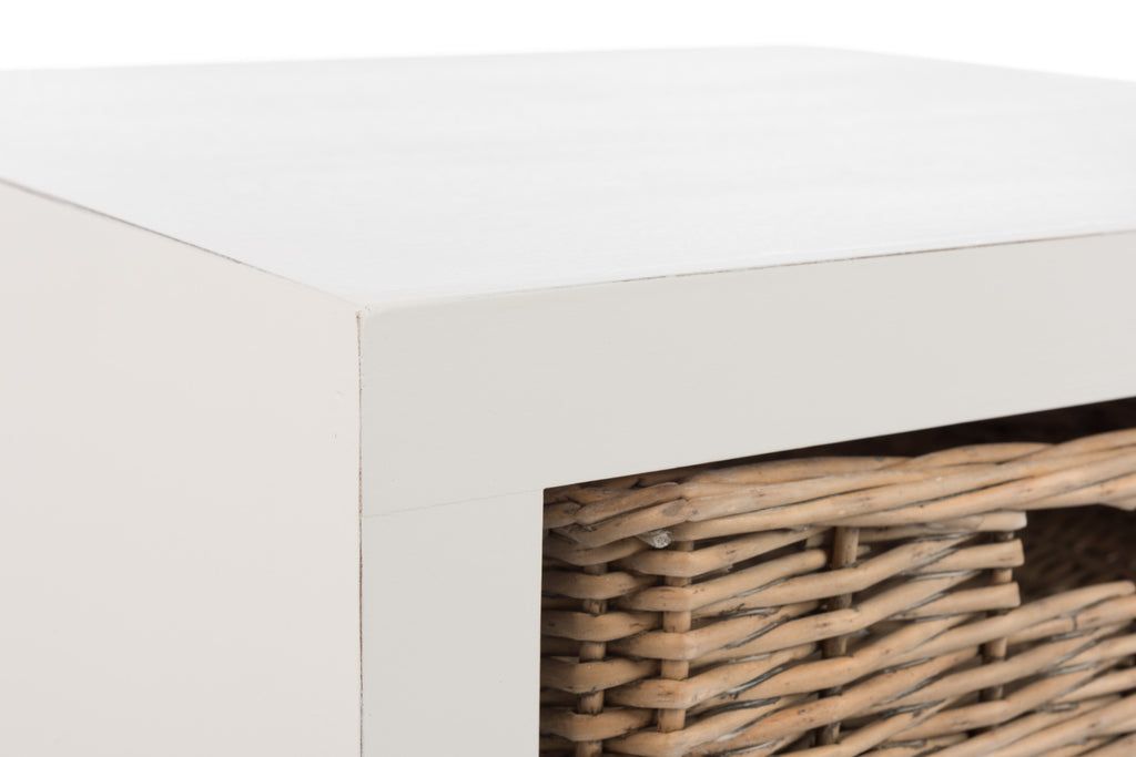 Night Table + 1 Basket Wood White - vivahabitat.com