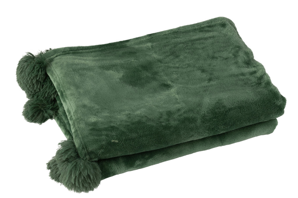 Plaid Throw Blanket Pompom Polyester Dark Green - vivahabitat.com