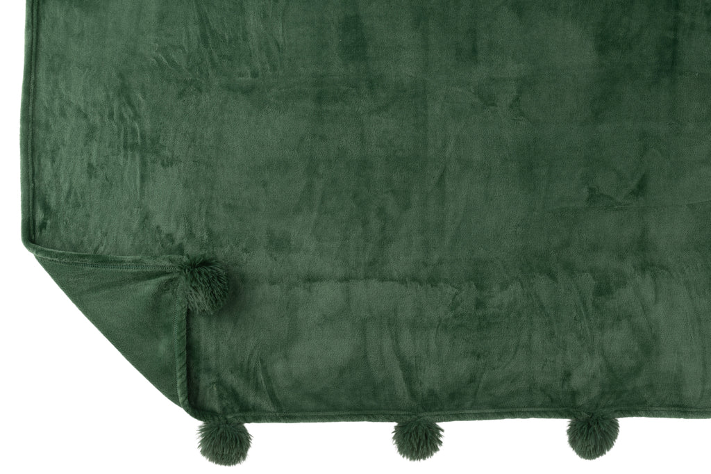 Plaid Throw Blanket Pompom Polyester Dark Green - vivahabitat.com