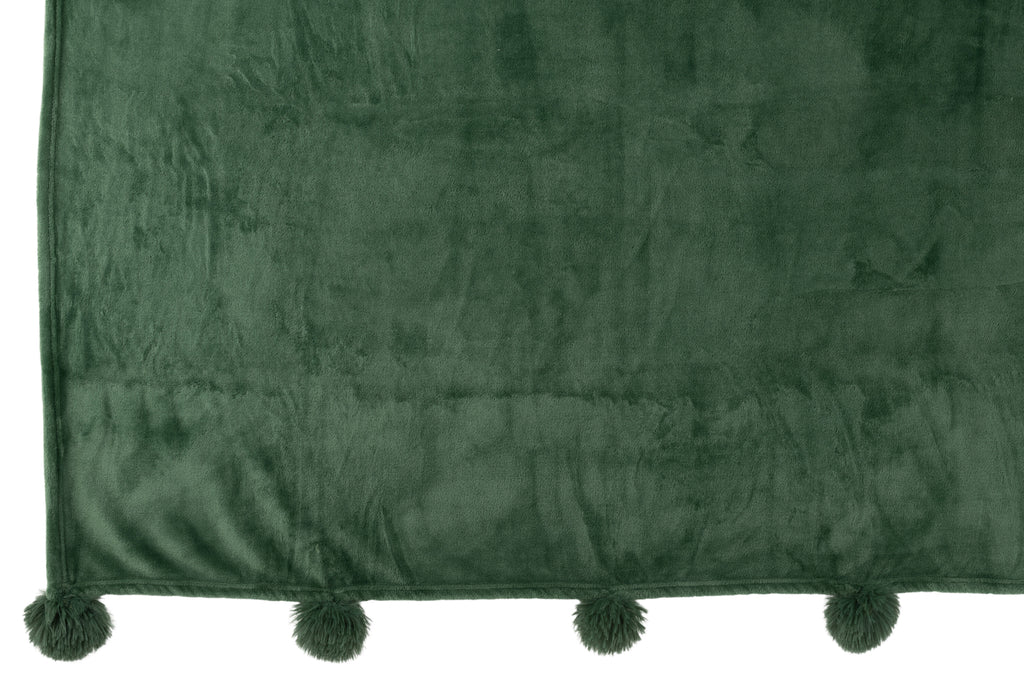 Plaid Throw Blanket Pompom Polyester Dark Green - vivahabitat.com