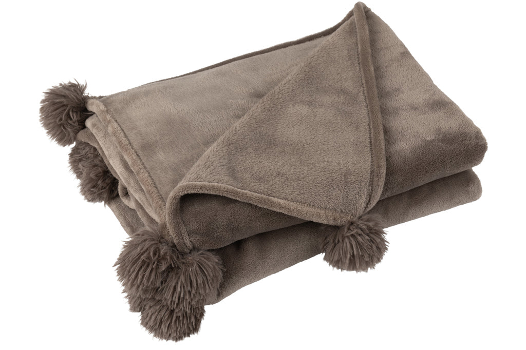 Plaid Throw Blanket Pompom Polyester Dark Taupe - vivahabitat.com