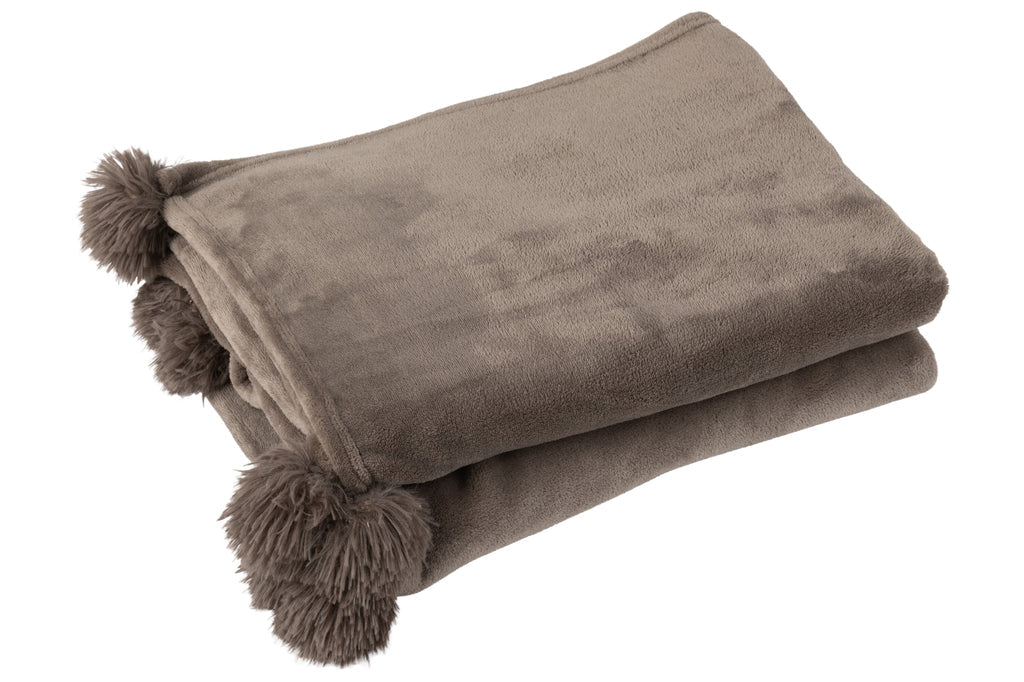 Plaid Throw Blanket Pompom Polyester Dark Taupe - vivahabitat.com