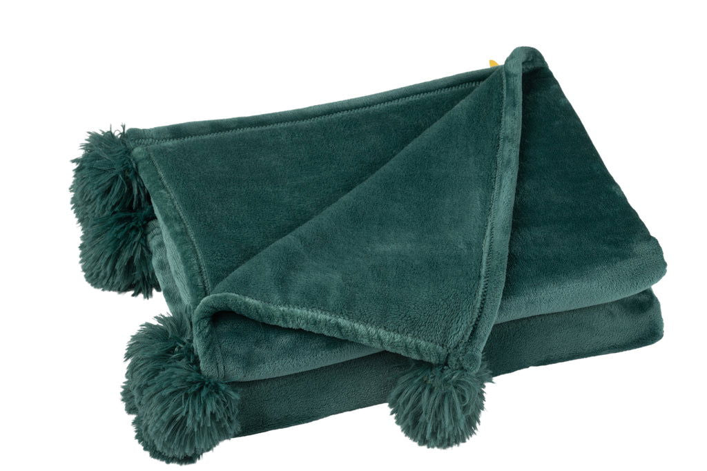 Plaid Throw Blanket Pompom Polyester Green - vivahabitat.com