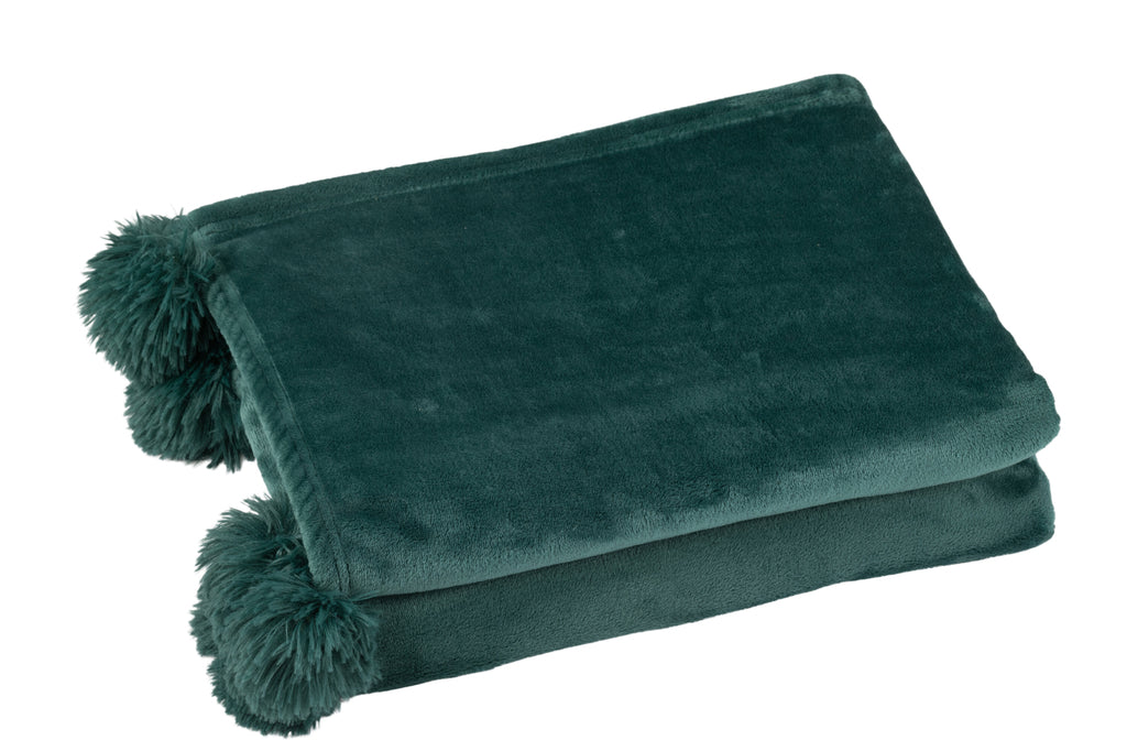 Plaid Throw Blanket Pompom Polyester Green - vivahabitat.com