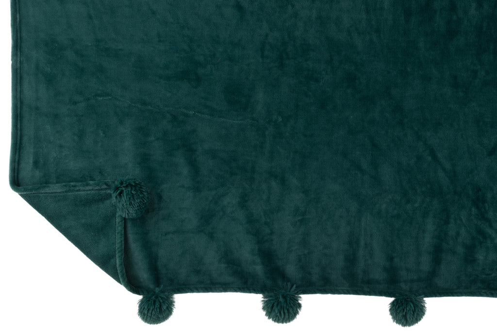 Plaid Throw Blanket Pompom Polyester Green - vivahabitat.com