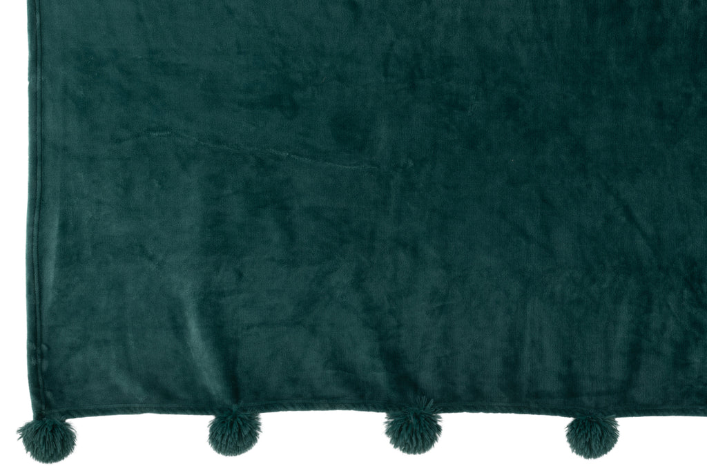 Plaid Throw Blanket Pompom Polyester Green - vivahabitat.com