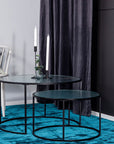 Venture Home Twin Sofa Tables ø80+ø60 - Black / Pressed Glass - vivahabitat.com