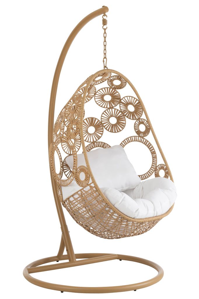 Hanging Chair+Cushions Bula Metal/Reed Beige - vivahabitat.com