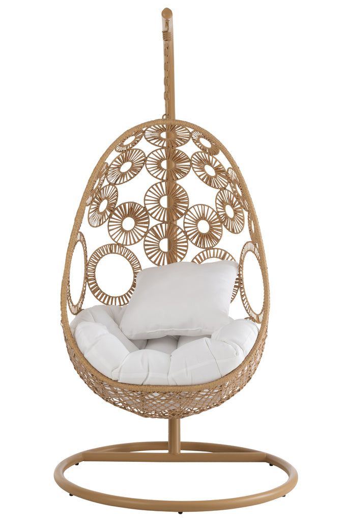 Hanging Chair+Cushions Bula Metal/Reed Beige - vivahabitat.com