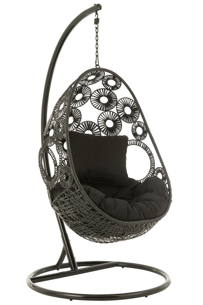 Hanging Chair+Cushions Bula Metal/Reed Black - vivahabitat.com