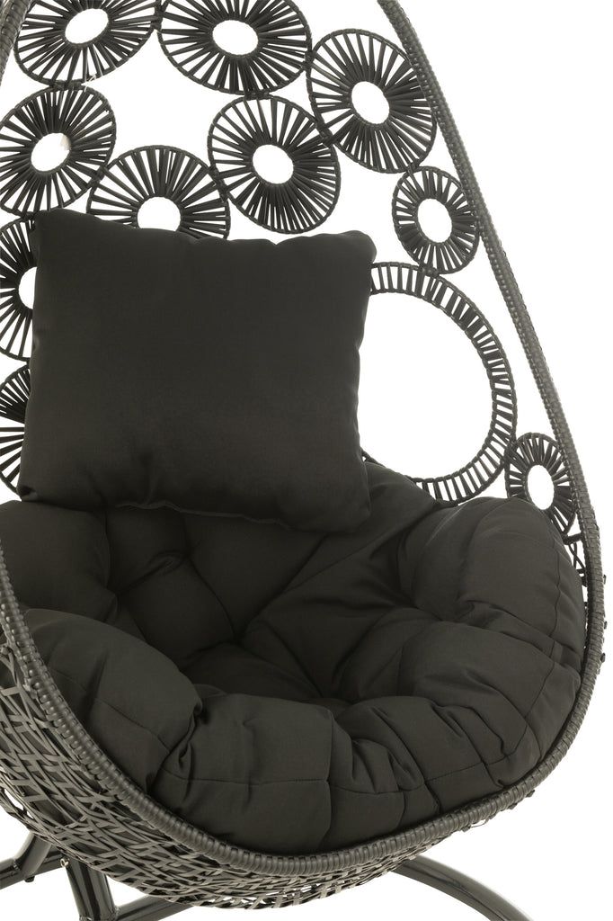 Hanging Chair+Cushions Bula Metal/Reed Black - vivahabitat.com