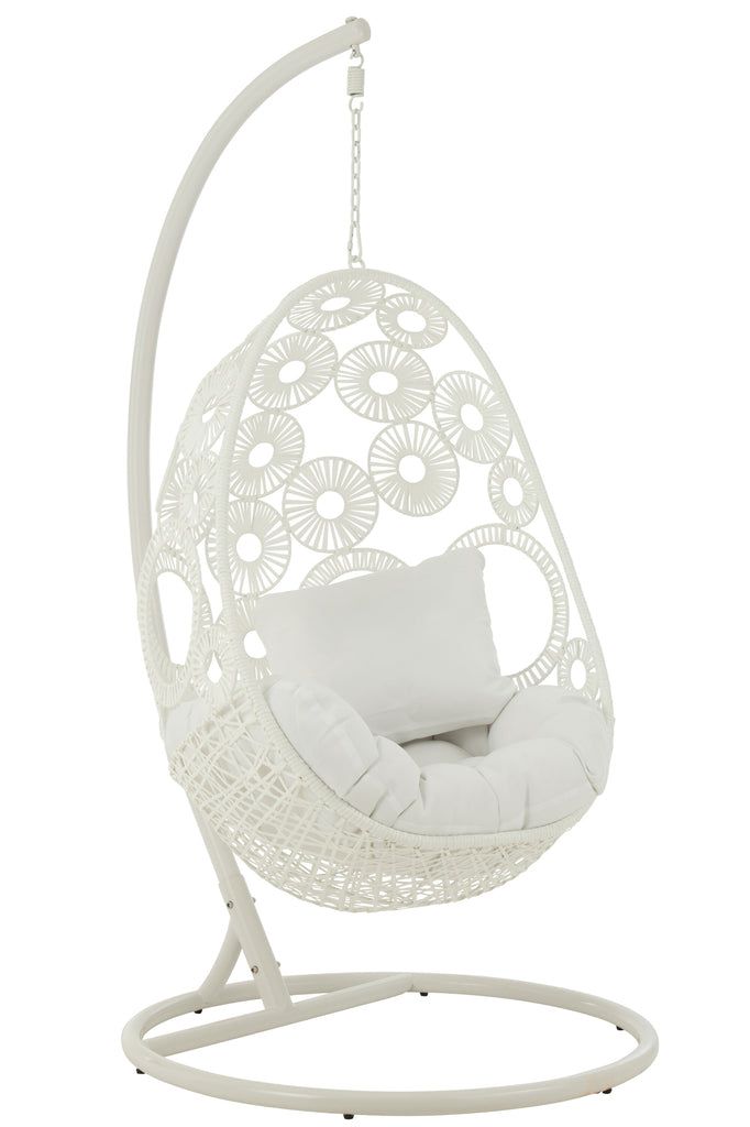 Hanging Chair+Cushions Bula Metal/Reed White - vivahabitat.com