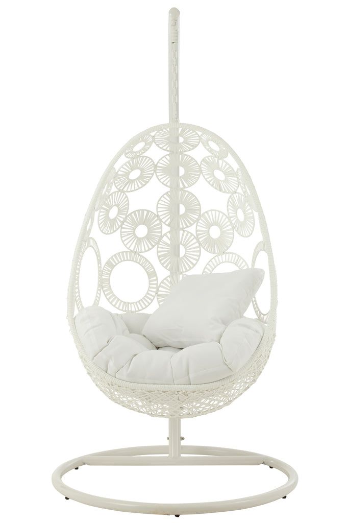 Hanging Chair+Cushions Bula Metal/Reed White - vivahabitat.com