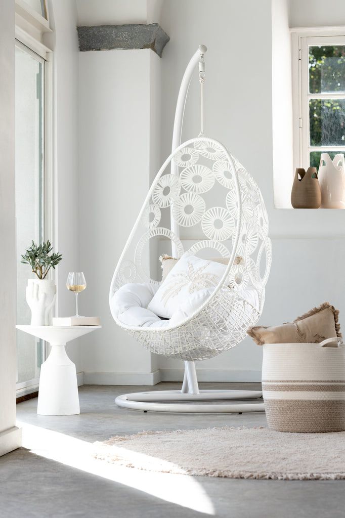 Hanging Chair+Cushions Bula Metal/Reed White - vivahabitat.com