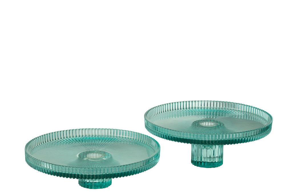 Set Of 2 Pie Holder Mic Cut Glass Azure Blue - vivahabitat.com