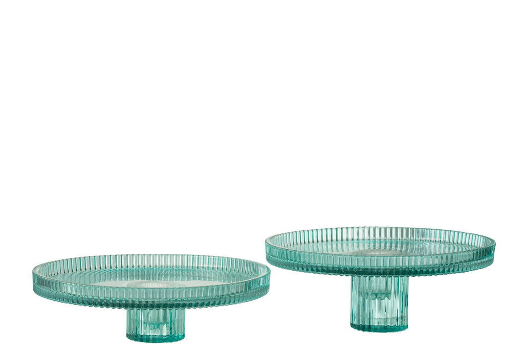 Set Of 2 Pie Holder Mic Cut Glass Azure Blue - vivahabitat.com