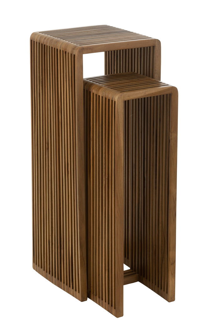 Set Of 2 Side Tables Cubic Recycle Teak Natural - vivahabitat.com