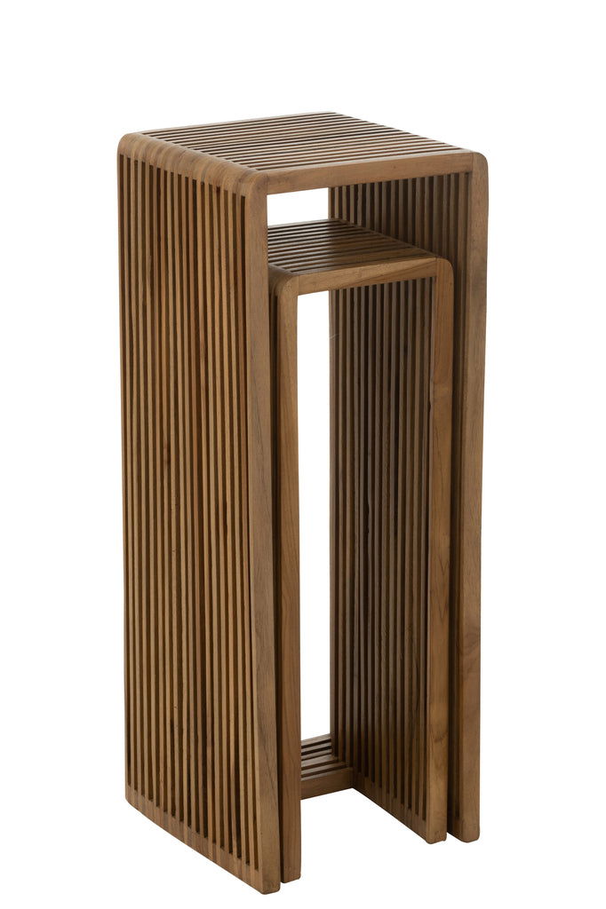 Set Of 2 Side Tables Cubic Recycle Teak Natural - vivahabitat.com