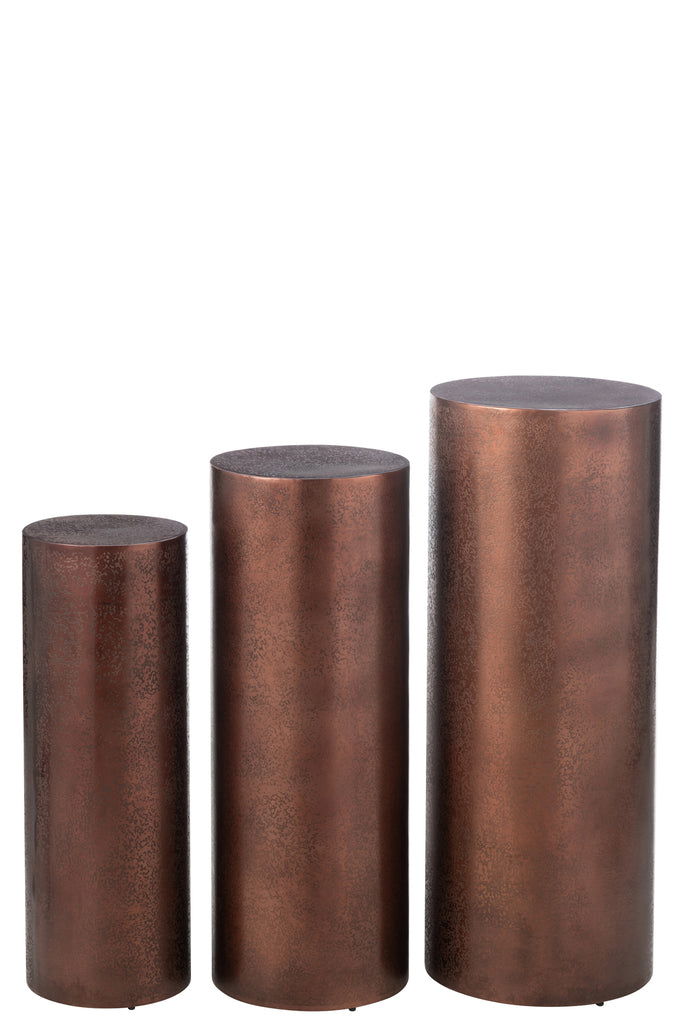 Set Of 3 Pillars Round Metal Bronze - vivahabitat.com