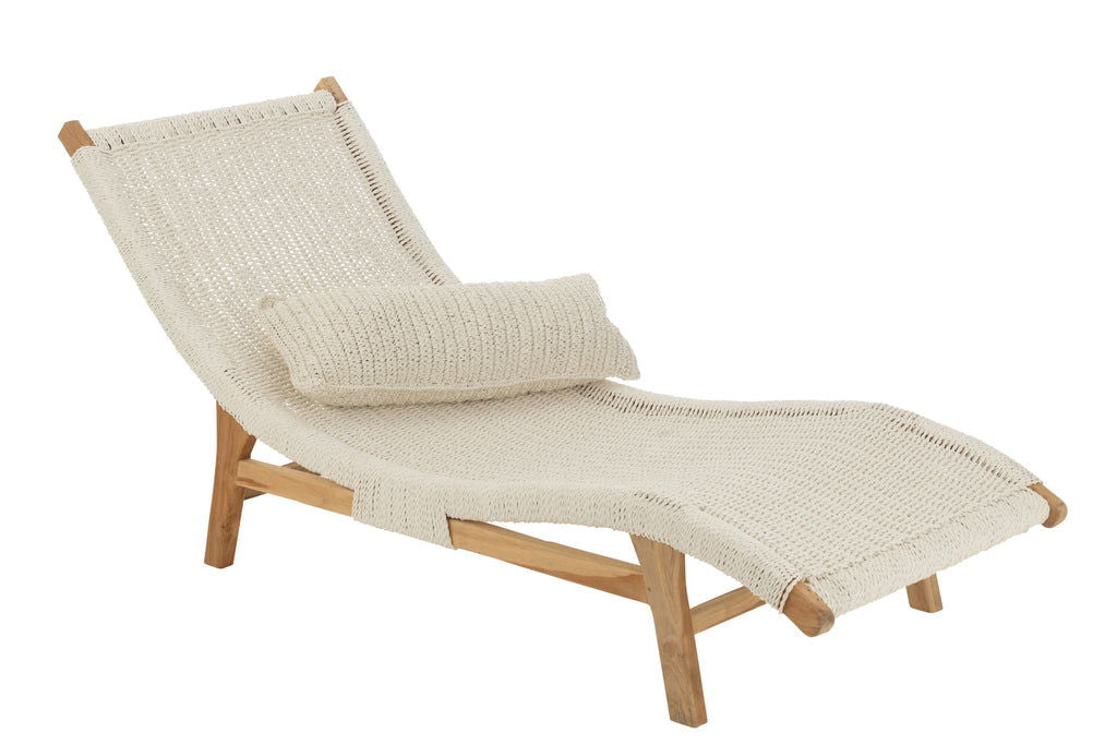 Lounger+Cushion Woven Plastic/Teak White - vivahabitat.com